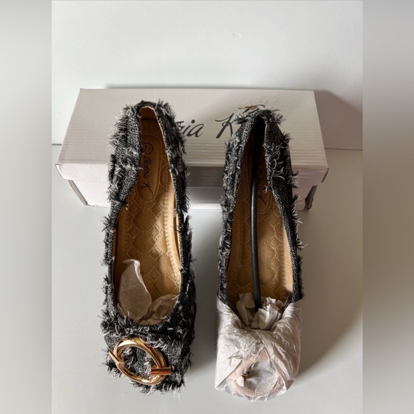 Distressed Dark Denim Buckle Flat-Women - Picture 6 of 8